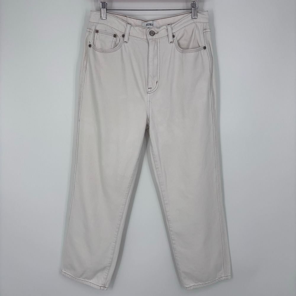 Pistola Cassie Super High Rise Straight Crop Jeans Womens 28 Ivory White Denim